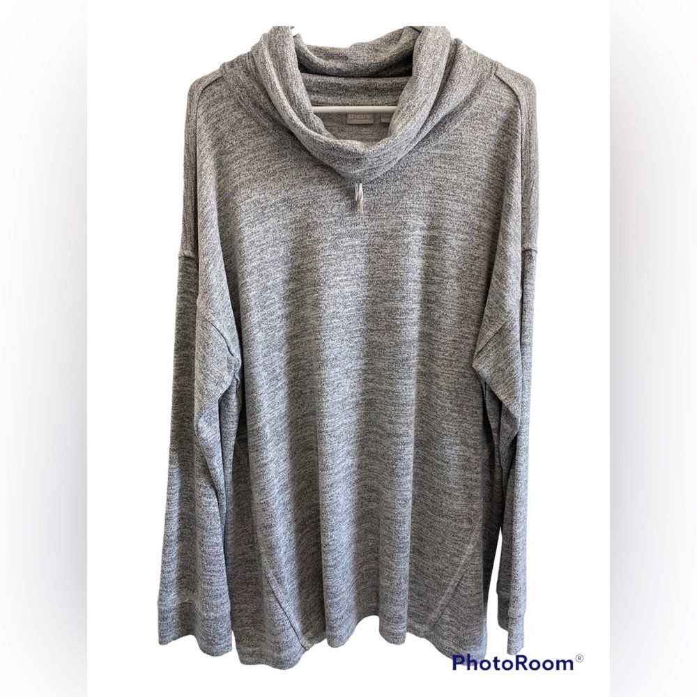 Chico's Zenergy Tunic Size 3 Light Grey Cowlneck Long sleeve